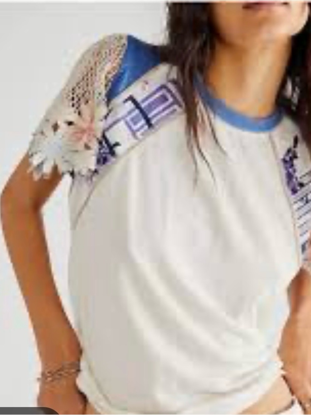 White and Blue Embroidered Top